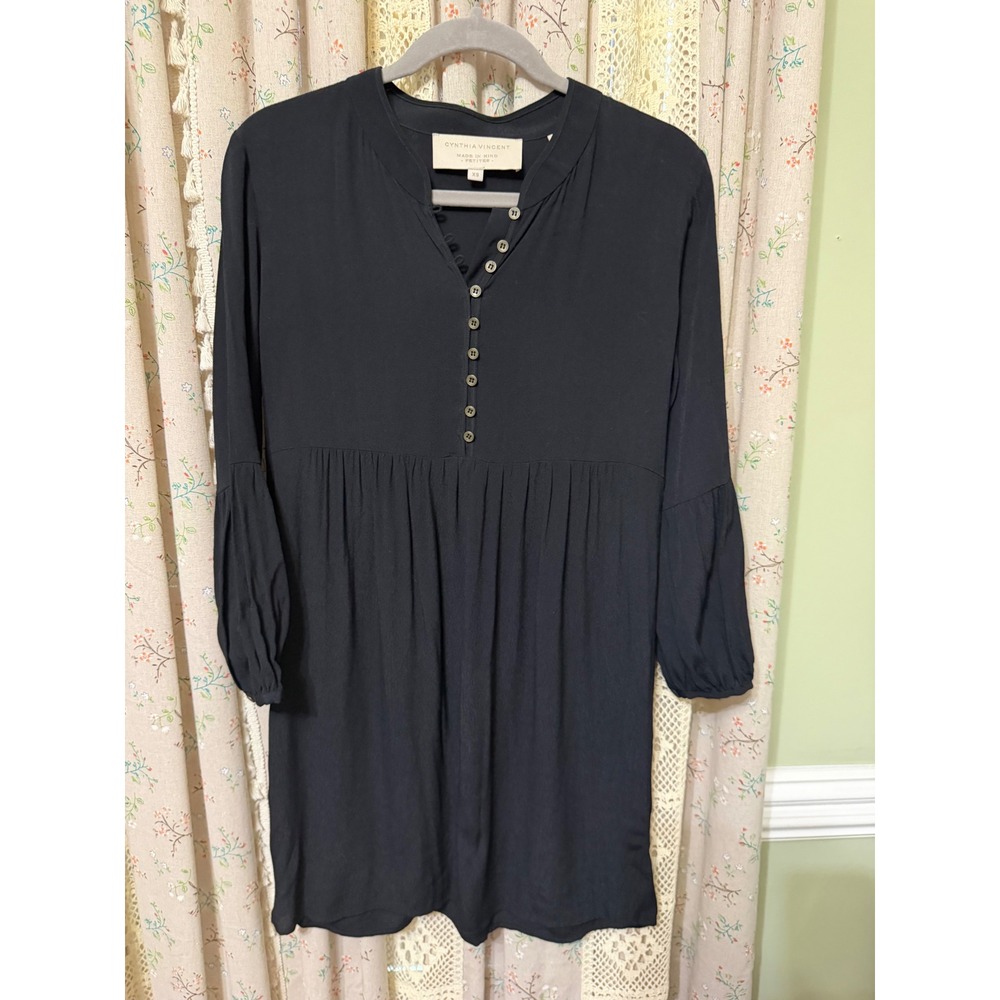 Cynthia Vincent Made in Kind Petites XS Black Button Front Mini Dress